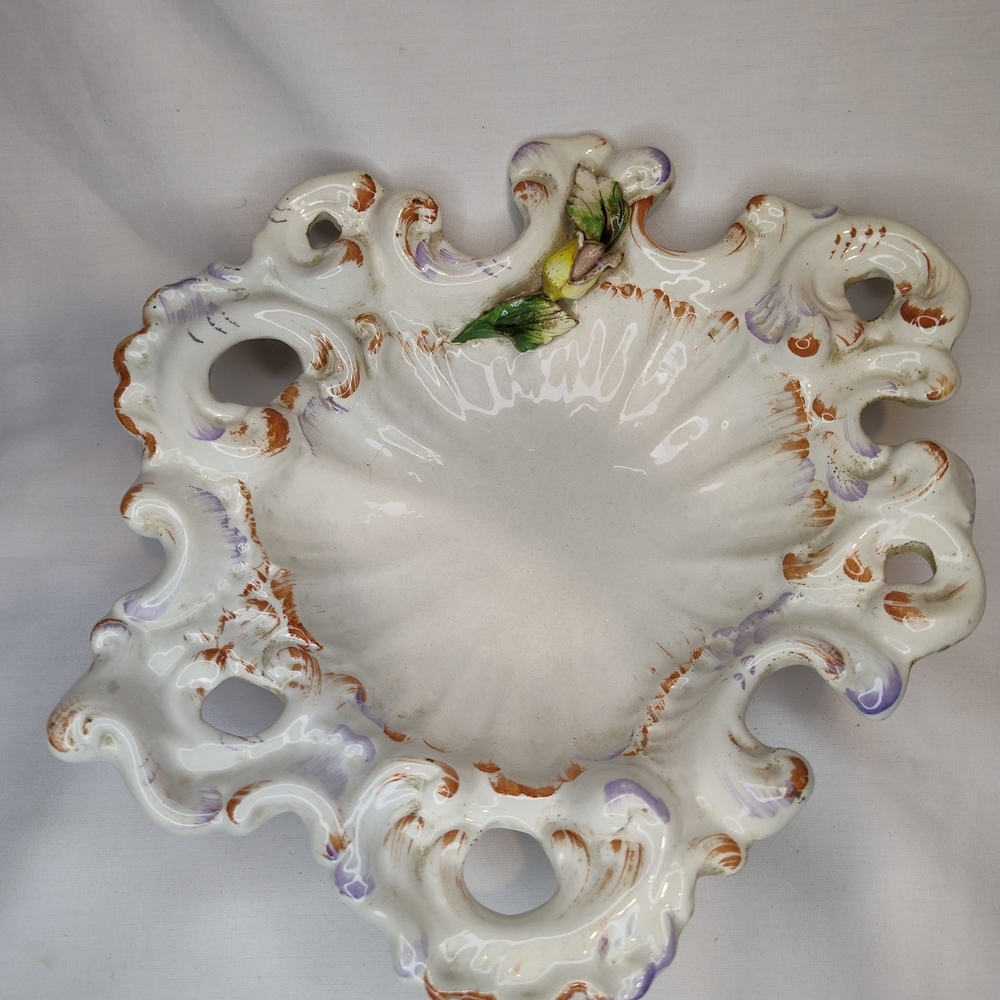 Italianate Rococo Early 1900's Handpainted Trinket Dish, Original French Label